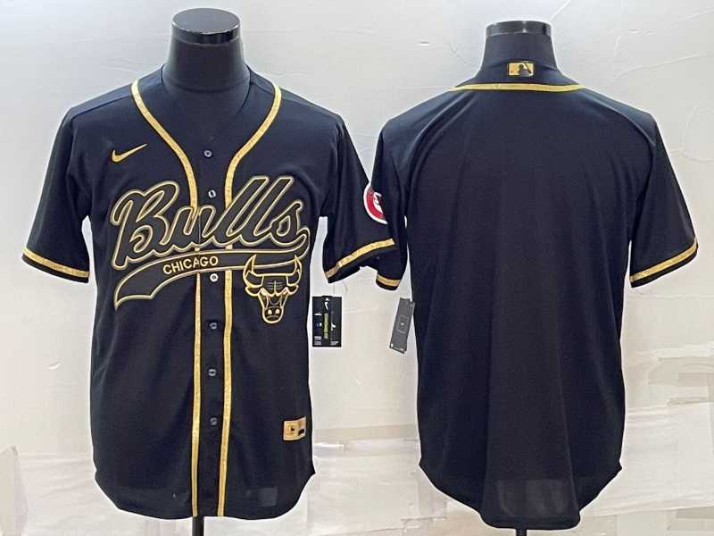 Mens Chicago Bulls Blank Black Gold With Patch Cool Base Stitched Baseball Jersey->chicago bulls->NBA Jersey